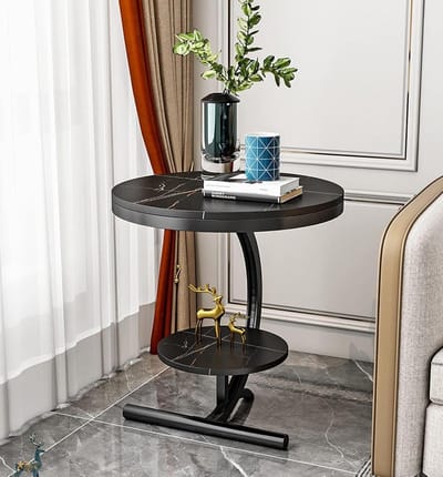 Marmeren Bijzettafel - Salontafel Niveaus - Woonkamer Decoratie - Hittebestendig & Krasvast - Rond Design - Zwart