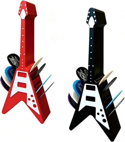 SnelShoppen - Plectrum Houder Set van 2, Gitaar Pick Case 12 x 4.8 cm, Unieke Gitaarvorm, Ideale Guitar Accessories voor Muziekliefhebbers, Retro Desi