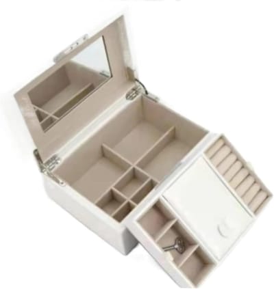 Juwelendoos Organizer - Sieraden Opberger - Sieraden Opbergen - Ingebouwde Spiegel - 21x15x9cm - Wit