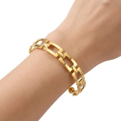 Goudkleurig armband dames geometrische schakel armband minimalistische statement armband opengewerkte rechthoekige schakels moderne metalen armband