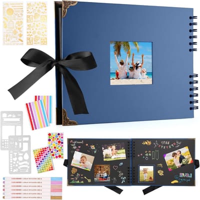 Fotoalbum voor 160 foto's, 80 pagina's, zwart, scrapbooking, gastenboek voor verjaardagen en bruiloften, inclusief 6 metalen pennen, 29,5 x 21 cm