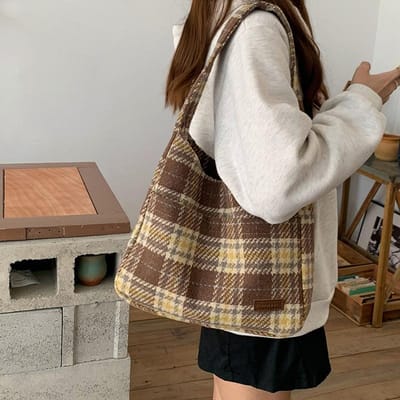 Tas met grote capaciteit Dames Nieuw Ruit Retro Alles Student Klas Ins Wind Enkele schouder Pendeltas gray