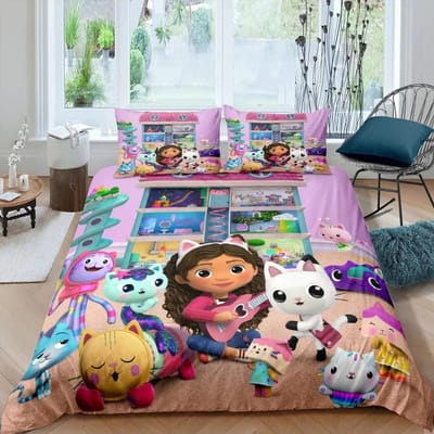 Housse de couette imprimée en 3D Taie d'oreiller Ensemble de literie Twin Full King pour Enfants Adultes Chambre Gabbys Doll house EU Double(200x200cm)
