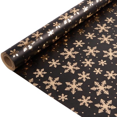 10M Rol Cadeaupapier voor Kerstmis, 43cm Zwart Kraft Inpakpapier met Glanzende Sneeuwvlok voor Kerstmis, Verjaardag, Cadeaudecoratie