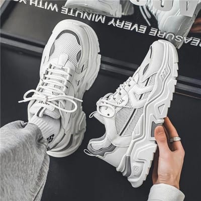 verkoper Nieuwe Heren Chunky Sneakers Dikke Zool Platform Gevulkaniseerde Schoen Ademende Hardloopschoenen voor Heren Instapper Casual Schoenen 39 white