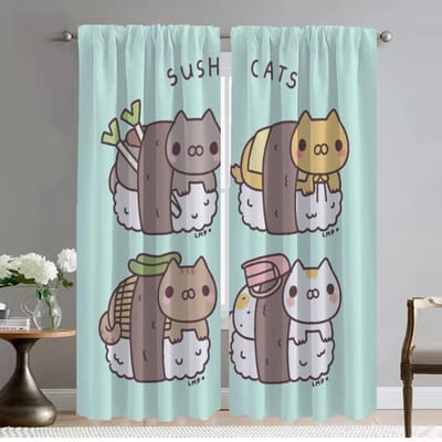 Verduisterend Gordijn voor Kamer 2 Panelen Kawaii Dikke Kat Tule voor Slaapkamer Anti-muggen Gordijnen Shades Afscheiding Halloween Decoratie W50xH70cmx2pcs-CL gray