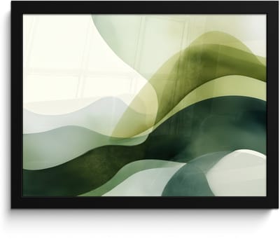 Poster in lijst - Fotolijst 40x30 cm - Posters - Golven - Abstract - Lichtgroen - Sierlijk - Posterlijst zwart - Decoratie - Wanddecoratie woonkamer - Muurdecoratie slaapkamer