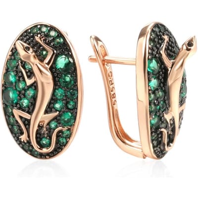 Groene Natuurlijke Zirconia Hagedis Druppeloorbellen Voor Vrouwen Rose Goud En Zwarte Plating Vintage Dierlijk Dagelijks Punk Sieraden beige
