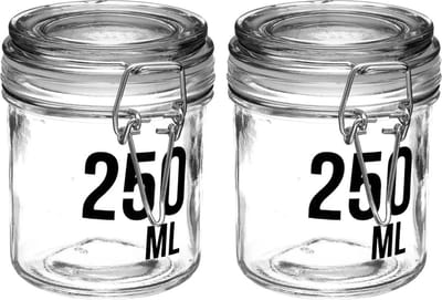2x stuks inmaakpotten/voorraadpotten 0,25L glas met beugelsluiting - 250 ml - Voorraadpotten met luchtdichte sluiting