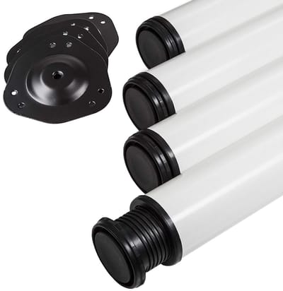 SOTECH 4 stuks Tafelpoten Hoogte 710 mm Ø 76 / 80 mm staal met wit oppervlak belastbaar tot 300 kg (75 kg per stuk) Bureaupoten met 32 mm hoogteverstelling