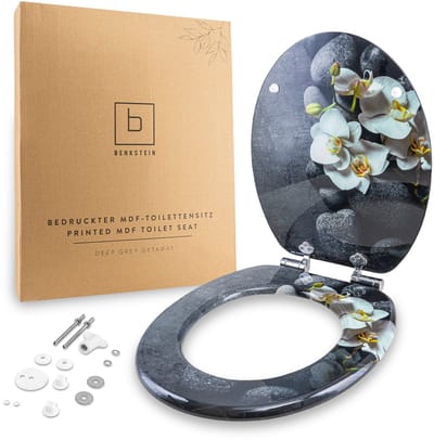 Benkstein Wc-bril diepgrijze ontsnapping – antibacterieel duroplast toiletbril met softclose & snelsluiting – afneembaar en bedrukt design