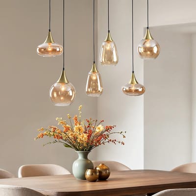 LumenXL Hanglamp goud - amber glas, 6-lichts - Loic