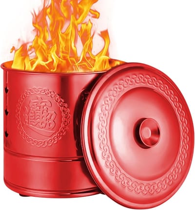 Verbrandingston Buiten - Papiergeld Verbrander - Traditionele Rituelen - Roestvrij Staal - 28x28x28cm - Rood