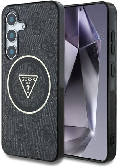 MagSafe hoesje voor Samsung Galaxy S25+ S936, Guess, IML Glitter 4G Circle Triangle, Zwart