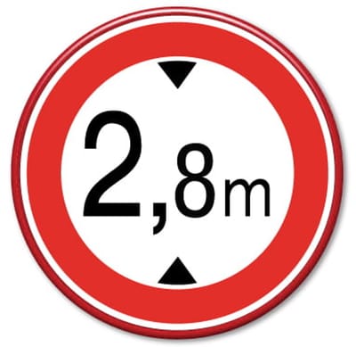 Verkeersbord Maximale doorrijhoogte C19 - 2,8m - Weerbestendig Aluminium - Ø60 cm - Bevestiging: Met muur-/ wandmontage beugels