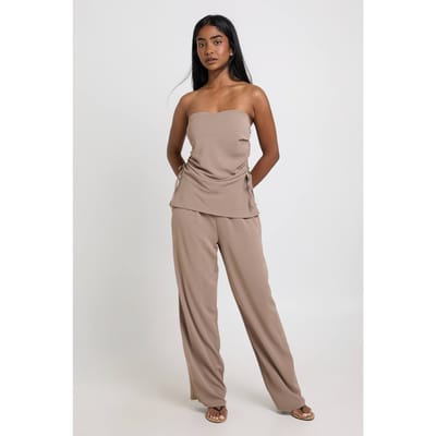 boohoo Dames Bandeau Top Met Ruches En Broek Coordinatenset | Paddestoel | Maat: 36