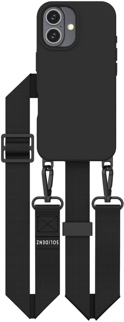 Geschikt voor iPhone 16 Plus Hoesje Met Koord - Afneembaar Koordje 16 Plus - Backcover Met Koord 16 Plus - Telefoonhoesje - Cord Case - Telefoon Ketting Verstelbaar - Lanyard - Geschikt voor MagSafe Case - Solidenz Collection - Zwart