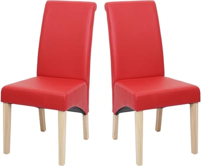 Set van 2 eetkamerstoelen Keukenstoel Stoel M37 ~ kunstleer mat, rood, lichtgekleurde poten