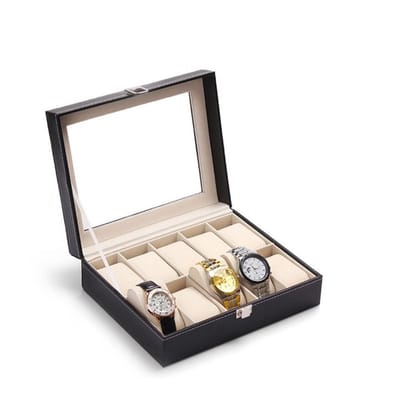 Allecto - Lederen Horloge Doos - Sieraden Organizer - Stijlvol Design - 10 Compartimenten - Bescherming voor Horloges - Geschikt voor Cadeaus - Sta..