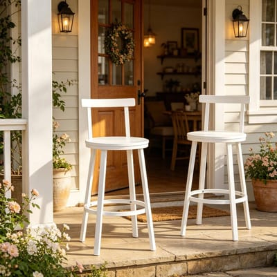 MIVRAY Barkruk 51,5 x 51,5 x 89 cm - Met Gebogen Rugleuning En Voetensteun - Voor Keukeneiland En Bar - MDF En Metaal - Wit