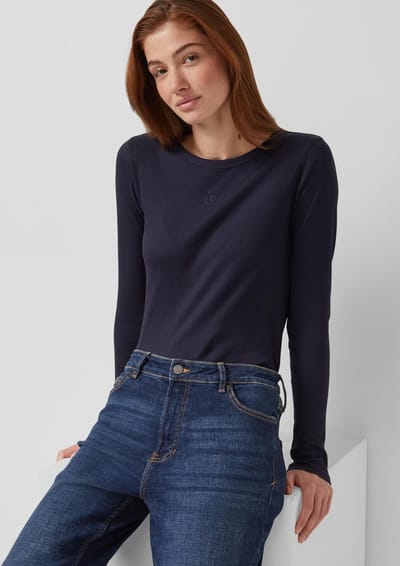 s.Oliver - female - Geribd overhemd met lange mouwen in slim fit met borduursel