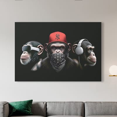 Schilderij Woonkamer - Canvas Schilderij - Monkey Twist - Game On - 60 x 90 cm