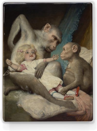 Antropologische lessen - Gabriel von Max - 19,5 x 26 cm - Niet van echt te onderscheiden schilderijtje op hout - Mooier dan een print op canvas - Laqueprint.