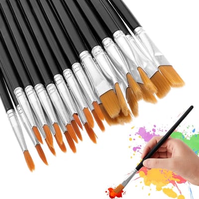 Penseelset, 100 stuks, 50 ronde penselen en 50 platte penselenset, acrylverf, kunstenaarskwasten voor beginners, kunstenaars en liefhebbers van schilderijen (zwart)