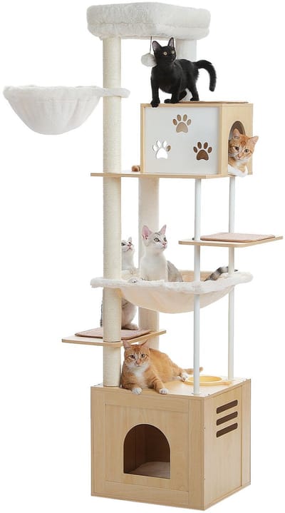 Kattenu Lifewood houten krabpaal voor katten - Extra hoog 190 cm - Hoge Krabpaal Voor Grote Katten - Krabpaal hout Bruin