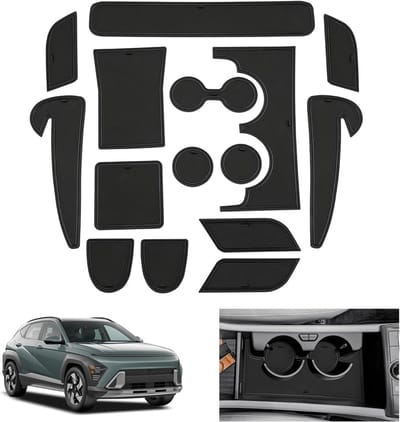 Anti-slip rubbermatten voor Hyundai Kona SX2 Hybrid 2024 2025 2026, niet-slip centerconsole en deurseam accessoires, zwarte vloermatten voor extra grip