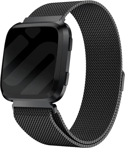 Milanees Smartwatch bandje - Geschikt voor Fitbit Versa / Versa 2 Milanese band - zwart - Strap-it Horlogeband / Polsband / Armband - Maat: Maat S