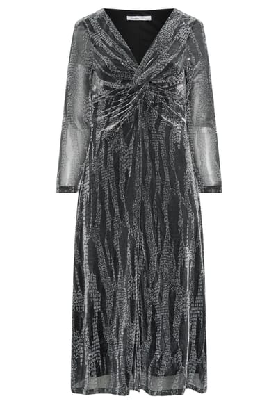 Yours London Zwarte En Zilveren Metallic Knoopjurk Size 42