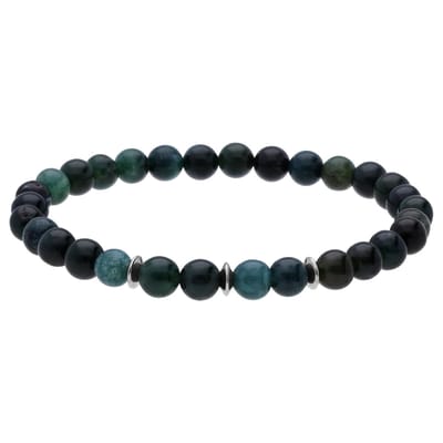 Lucardi - Heren Stainless steel herenkralenarmband groen - Armband - Staal - Zilverkleurig - 18 cm