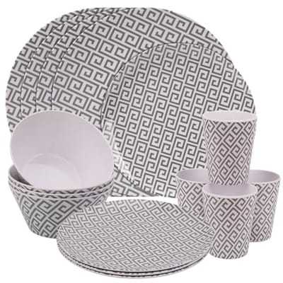 Geometrische Melamine Dinerset - 16-delig en Duurzaam voor 4 Personen - Stijlvolle Servies Set voor Binnen en Buiten