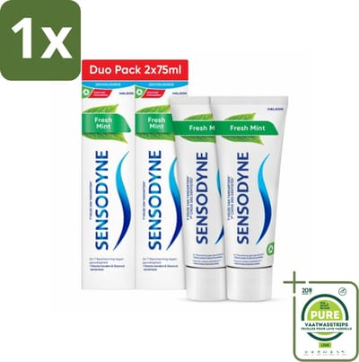 1 x Sensodyne - Tandpasta - Fresh Mint - Frisse Munt - Duopack - 2 x 75 ml - Gevoelige Tanden - Tandpasta - Tandplak Verwijderen - Fluoride - Tandglazuur