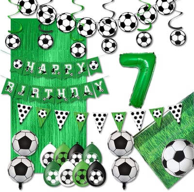 LUQ – Verjaardag 7 Jaar Voetbal Set – Groen-Zwart-Wit – Kinderfeest Football Decoratie – Birthday Versiering Pakket