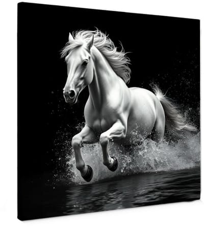 Canvas schilderij - White Stallion's Charge - 50x50 cm - Abstracte kunst - Huis decoratie woonkamer - paard muur schilderijen - Wanddecoratie accessoires - Kamer interieur natuur