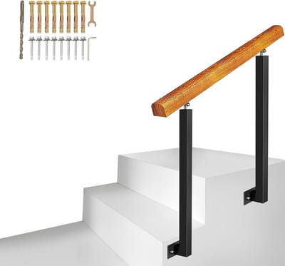 Trapleuning massief hout - Steunstang leuning - Veilig traplopen - Verstelbaar tot 270 graden - Hoogte 95cm - Houtkleurig