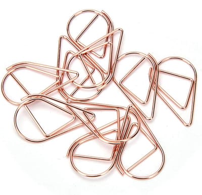 klemmenset - 100 stuks kleine paperclips waterdruppeltjes, 1,5 x 2,5 cm Waterdrop vormige bladwijzer retro design metalen briefpapier voor school en kantoor (roségoud)