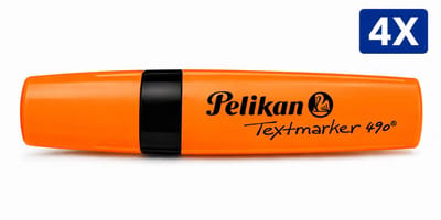 Pelikan 490 Markeerstift Oranje - Set van 4 Stuks - Fluorescerende Highlighter Textmarker met Wigvormige Punt - Snel Drogend voor School Kantoor en Studie