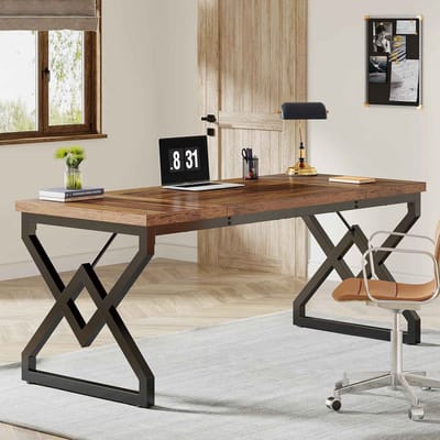 CORE Bureau - Directiebureau - X-vormig design - Computertafel - Werktafel - Werkplek - 160x70x75cm - Donker bruin en Zwart