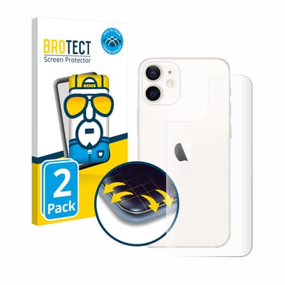 BROTECT - Screenprotector voor Apple iPhone 12 mini (Achterkant) - Folie Beschermfolie transparant volledig dekking - 2 Stuks