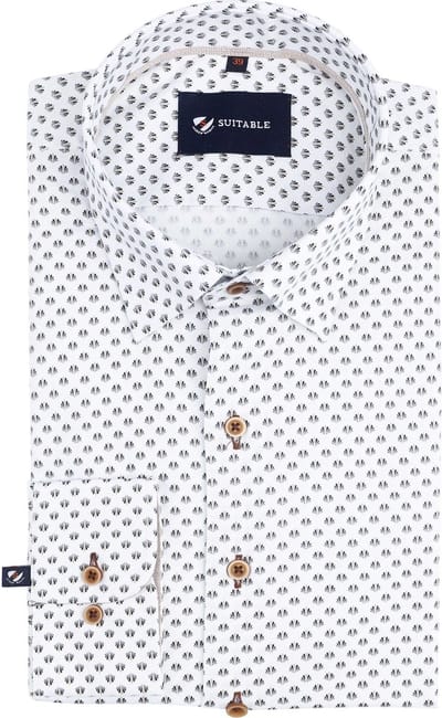Suitable Overhemd Print Wit - Maat 39 - Heren - Overhemden Formeel