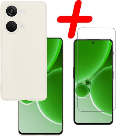 Hoesje Met Screenprotector - Geschikt voor OnePlus Nord 3 - Sterk & Shockproof - Back Cover - Siliconen Case - Telefoon Hoes - Wit