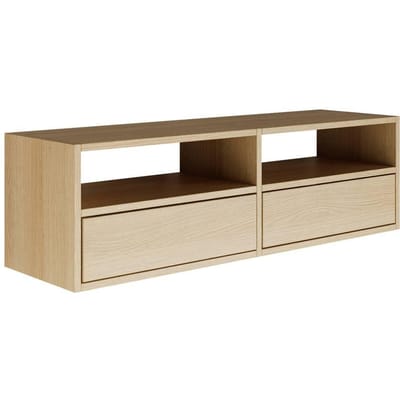 Selsey Framme – zwevend tv-meubel met twee kleppen en open vakken, eiken houtlook, 100 cm
