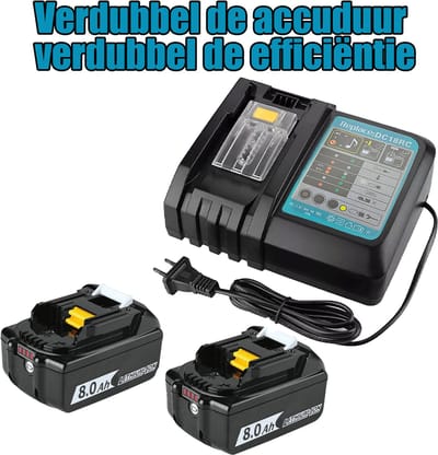 Upgrade van 2 stuks 18V 8000mAh/8,0Ah-batterijen compatibel met Makita elektrisch gereedschap met LED-indicator en oplader