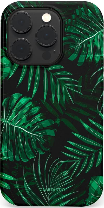 Casetastic hoesje geschikt voor Apple iPhone 14 Pro - MagSafe - Dubbellaagse bescherming - Jungle blad - Fashion Case - Donkergroen Zwart