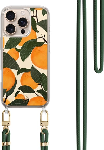 Casimoda® hoesje met koord - Geschikt voor iPhone 16 Pro - Orange Garden - Afneembaar koord - TPU/polycarbonaat - Groen