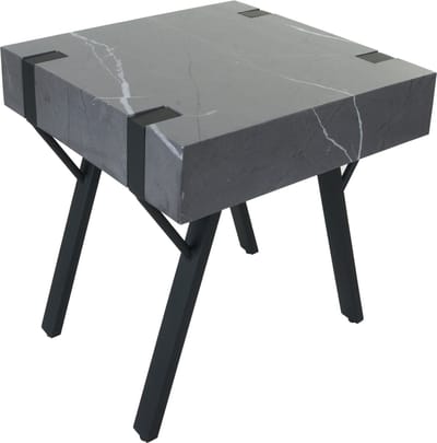 Bijzettafel MCW-L54, salontafel nachtkastje salontafel, ijzer MDF 50x55x50cm ~ marmer look grijs