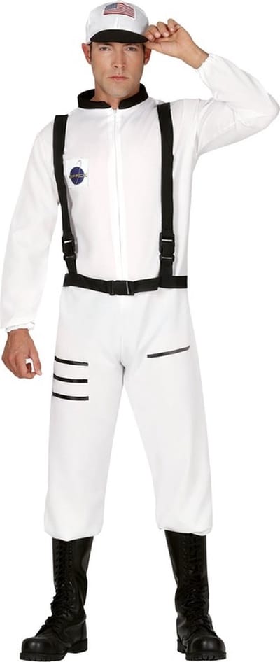 Fiestas Guirca Astronauten verkleed kostuum - voor heren - Ruimtevaart thema - verkleedkleding - Carnaval - jumpsuit - wit 48/50